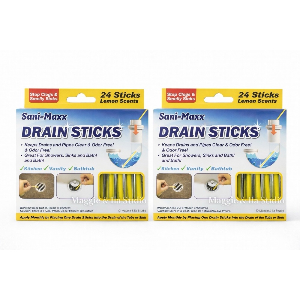 Sani-Maxx Drain Sticks 48-Count Lemon Scent Sink & Pipe Cleaner Odor Remover 2pk